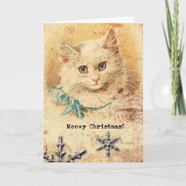 Vintager WeihnachtsKitty Feiertagskarte (Vorderseite)