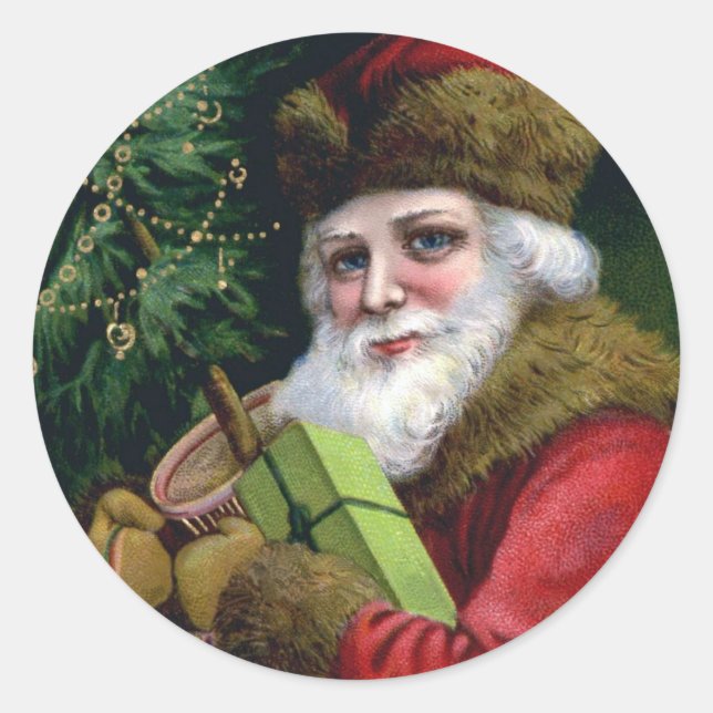 Vintager Weihnachtskleber für den Weihnachtsmann Runder Aufkleber (Vorderseite)