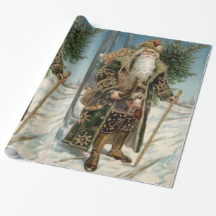 Vintager Weihnachtsmann 3 Geschenkpapier