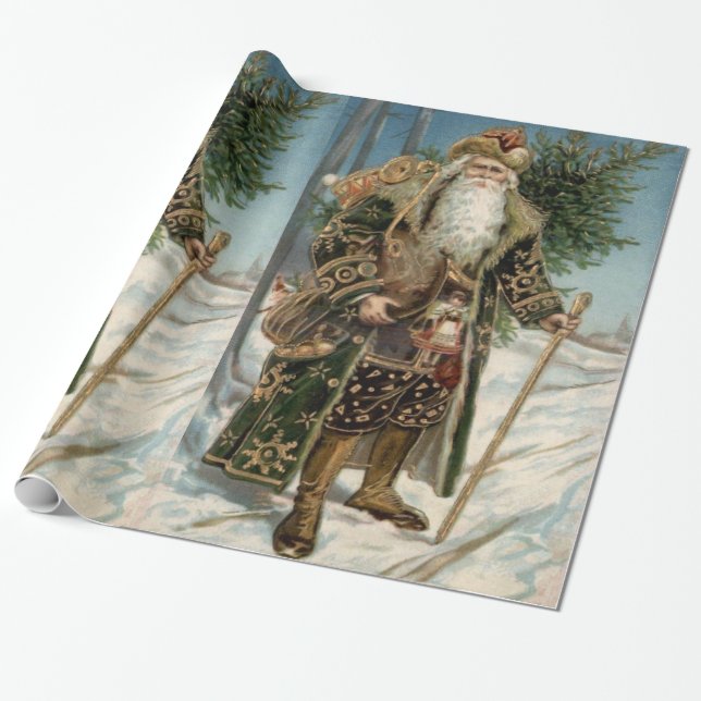 Vintager Weihnachtsmann 3 Geschenkpapier (Ungerollt)