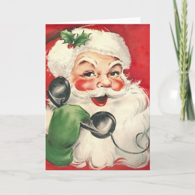 Vintager Weihnachtsmann am Telefon Feiertagskarte (Vorderseite)