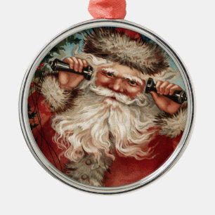 Vintager Weihnachtsmann am Telefon Ornament Aus Metall