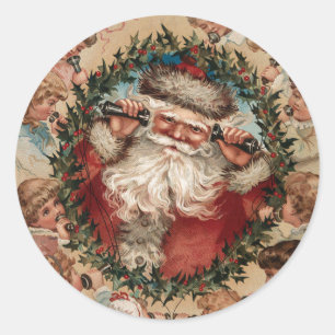 Vintager Weihnachtsmann am Telefon Runder Aufkleber