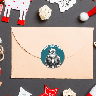 Vintager Weihnachtsmann Aquamarin Runder Aufkleber