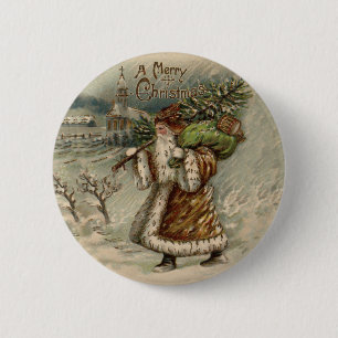 Vintager Weihnachtsmann Art Weihnachtsbaum drucken Button