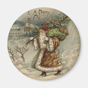 Vintager Weihnachtsmann Art Weihnachtsbaum drucken Magnet