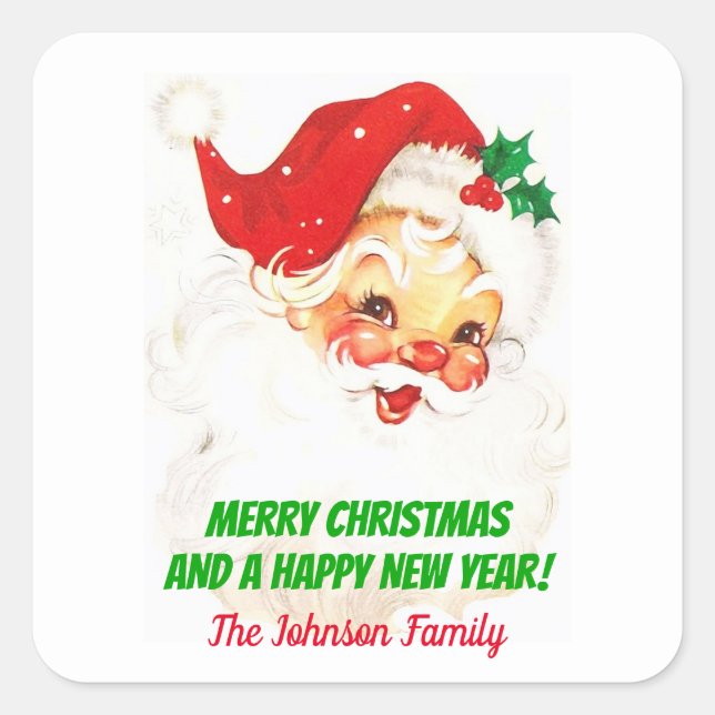 Vintager Weihnachtsmann auf dem Etikett Quadratischer Aufkleber (Vorderseite)