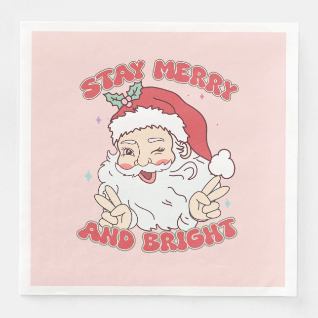 Vintager Weihnachtsmann Bleibe fröhliche und helle Serviette (Vorderseite)