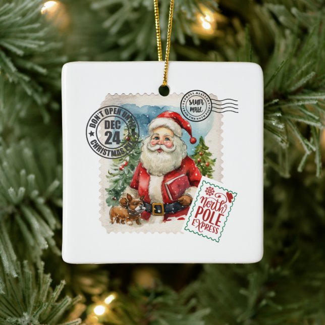 Vintager Weihnachtsmann Briefmarke Keramik Keramikornament (Baum)