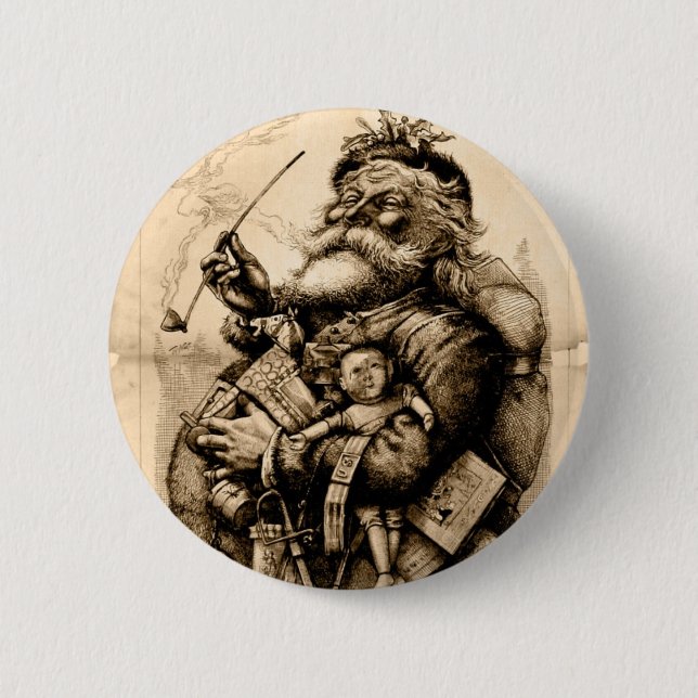 Vintager Weihnachtsmann Button (Vorderseite)