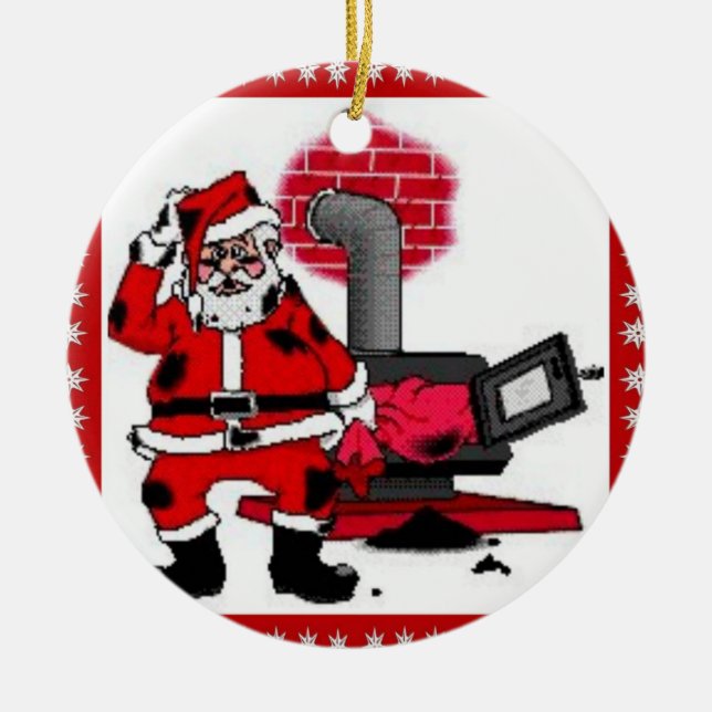 Vintager Weihnachtsmann & Coal Stove Burner Keramikornament (Vorne)