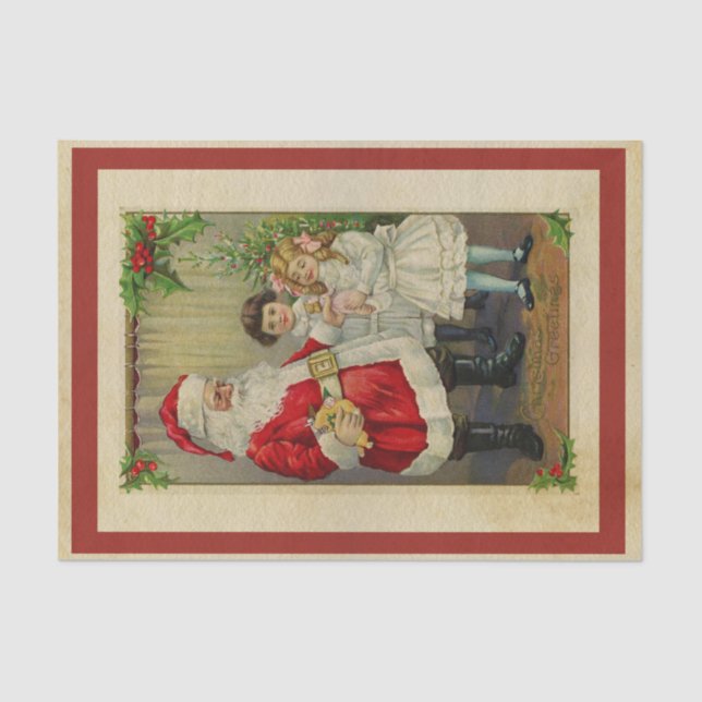 Vintager Weihnachtsmann, der dem Kind Geschenke gi Seidenpapier (Vorderseite)