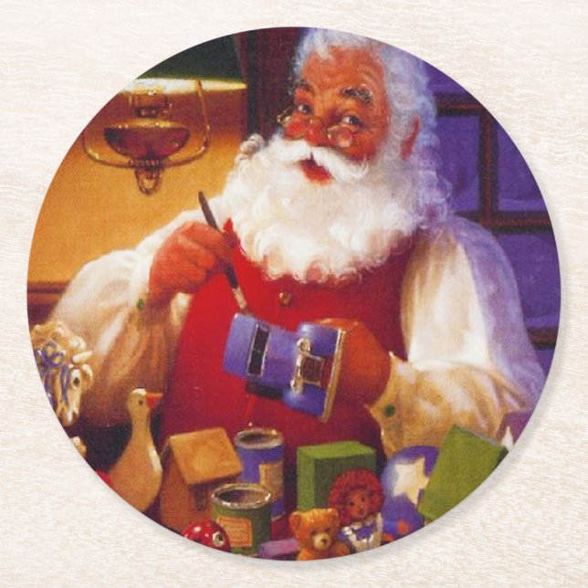 Vintager Weihnachtsmann, der Runder Pappuntersetzer (Vorderseite)