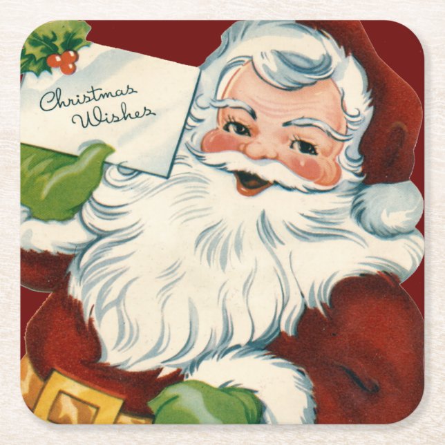 Vintager Weihnachtsmann erfüllt Weihnachtswünsche Rechteckiger Pappuntersetzer (Vorderseite)
