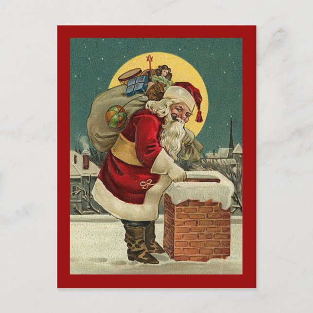Vintager Weihnachtsmann Feiertagspostkarte (Vorderseite)