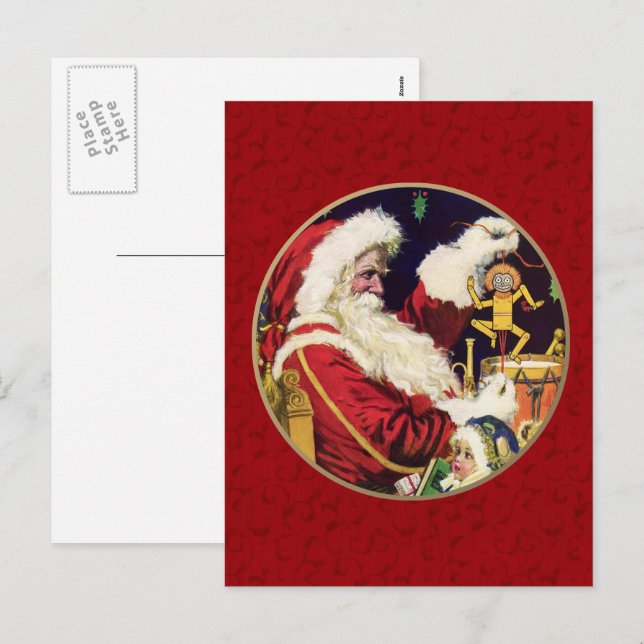 Vintager Weihnachtsmann Feiertagspostkarte (Vorne/Hinten)