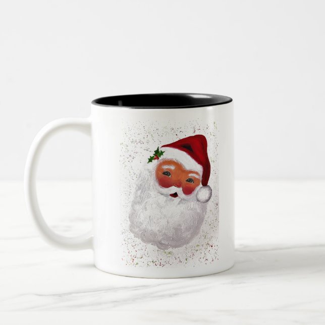 Vintager Weihnachtsmann froh Weihnachtsjolly Gesic Zweifarbige Tasse (Links)