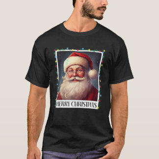 Vintager Weihnachtsmann frohe Weihnachtsbeleuchtun T-Shirt