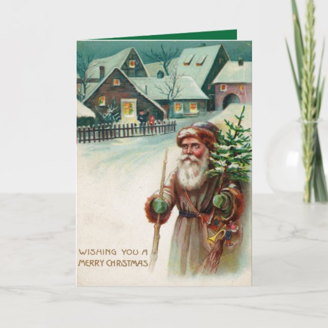 Vintager Weihnachtsmann frohe Weihnachtsgrußkarten Feiertagskarte (Vorderseite)