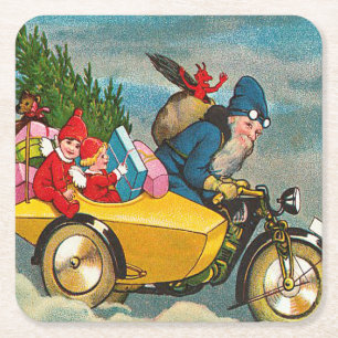 Vintager Weihnachtsmann für Motorradfahrer Rechteckiger Pappuntersetzer