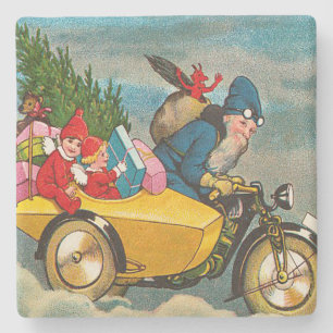 Vintager Weihnachtsmann für Motorradfahrer Steinuntersetzer