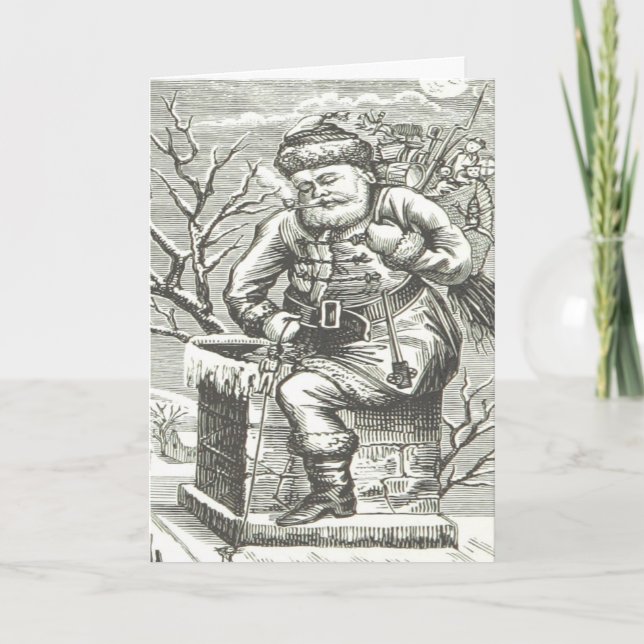 Vintager Weihnachtsmann geht Kamin-Weihnachten Feiertagskarte (Vorderseite)