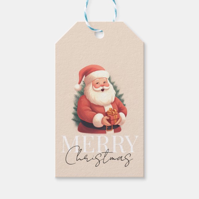 Vintager Weihnachtsmann Geschenkanhänger (Vorderseite)