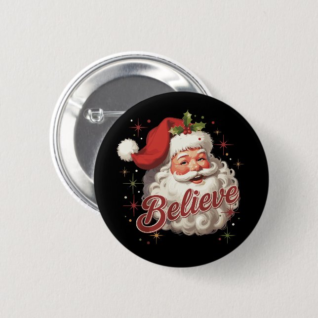 Vintager Weihnachtsmann glaubt Weihnachten Button (Vorne & Hinten)