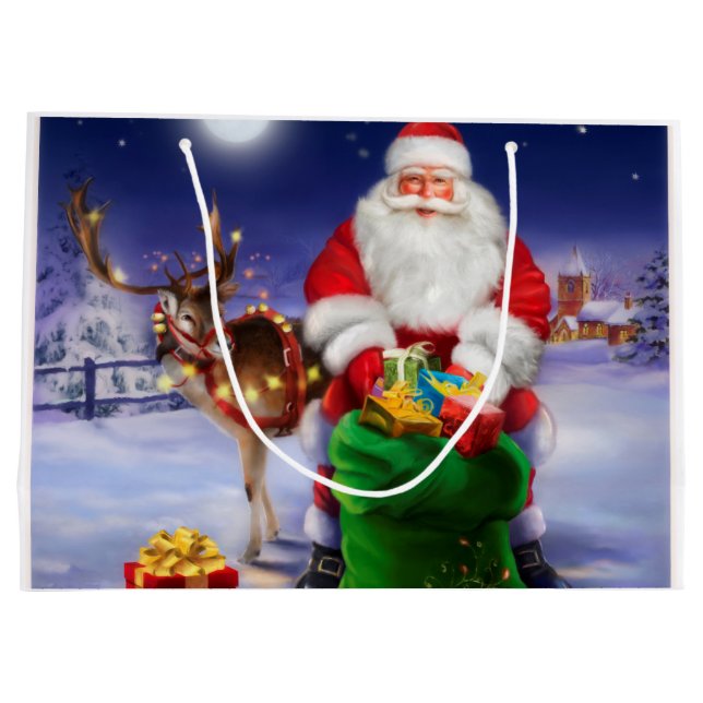 Vintager Weihnachtsmann Große Geschenktüte (Rückseite)