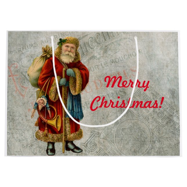 Vintager Weihnachtsmann Große Geschenktüte (Vorderseite)