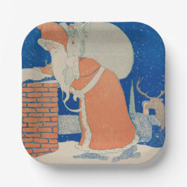 Vintager Weihnachtsmann im Chimney-Urlaub Pappteller