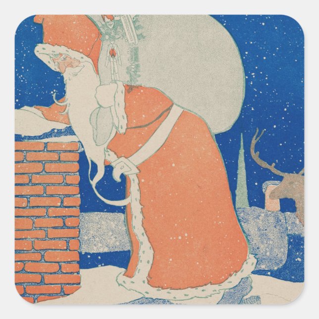Vintager Weihnachtsmann im Chimney-Urlaub Quadratischer Aufkleber (Vorderseite)