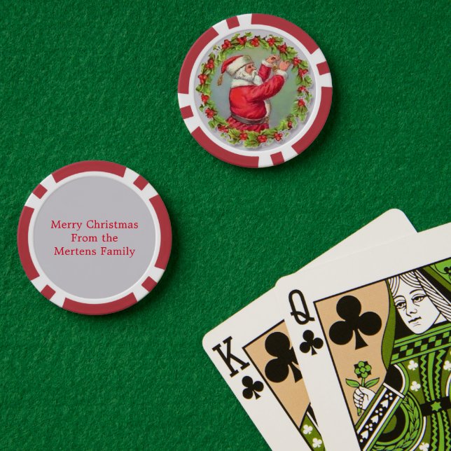 Vintager Weihnachtsmann im Kraut Ihr Weihnachtsgrü Pokerchips (Pokertisch (doppelt))
