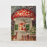 Vintager Weihnachtsmann im Mushroom-Haus Feiertagskarte<br><div class="desc">Der Vintage Weihnachtsmann bekommt in einer Pilzhauskarte.</div>