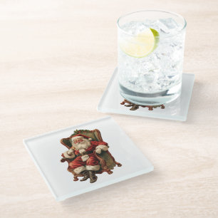 Vintager Weihnachtsmann in einem gemütlichen Stuhl Glasuntersetzer