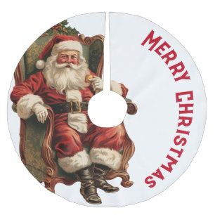 Vintager Weihnachtsmann in einem gemütlichen Stuhl Polyester Weihnachtsbaumdecke