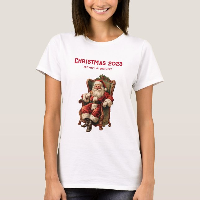 Vintager Weihnachtsmann in einem gemütlichen Stuhl T-Shirt (Vorderseite)