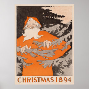 Vintager Weihnachtsmann in einer Waldillustration Poster