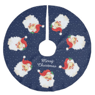 Vintager Weihnachtsmann in Navy Blue Polyester Weihnachtsbaumdecke