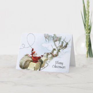 Vintager Weihnachtsmann in Sleigh Weihnachts-Renti Feiertagskarte