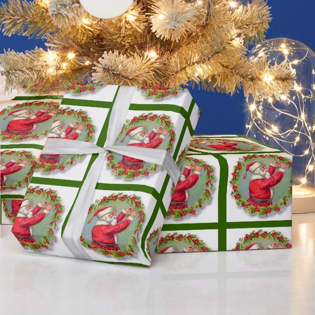 Vintager Weihnachtsmann in Wraath Geschenkpapier (Feiertage)