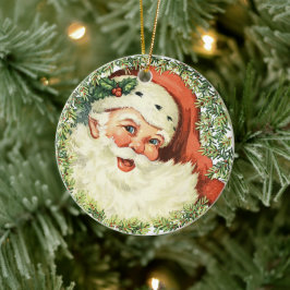 Vintager Weihnachtsmann Keramik Ornament