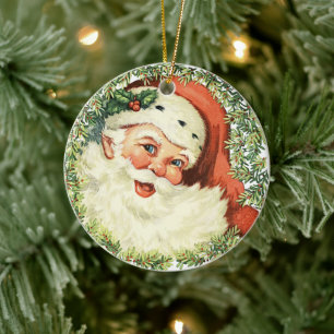 Vintager Weihnachtsmann Keramik Ornament