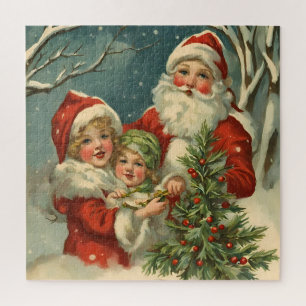 Vintager Weihnachtsmann, Kinder und Weihnachtsbaum Puzzle