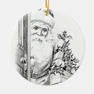 Vintager Weihnachtsmann kommt durch die Tür! Keramikornament