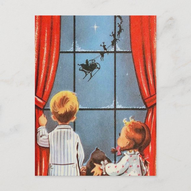 Vintager Weihnachtsmann kommt Feiertagspostkarte (Vorderseite)