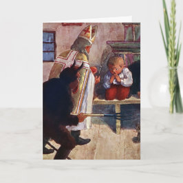 Vintager Weihnachtsmann, Krampf und Kinderweihnach Feiertagskarte