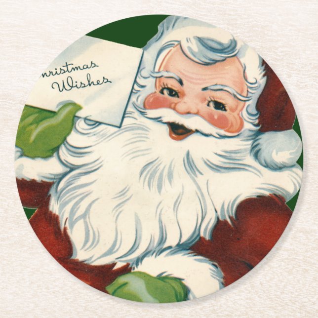 Vintager Weihnachtsmann liefert Weihnachtswünsche Runder Pappuntersetzer (Vorderseite)