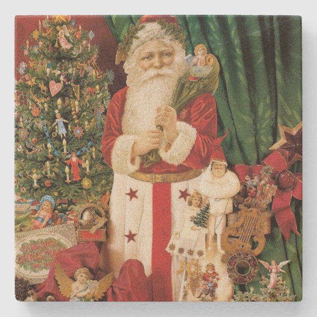 Vintager Weihnachtsmann liefert zu Weihnachten Steinuntersetzer (Vorderseite)