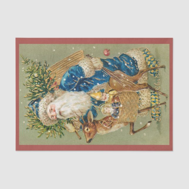 Vintager Weihnachtsmann Merry Weihnachtszettel Seidenpapier (Vorderseite)